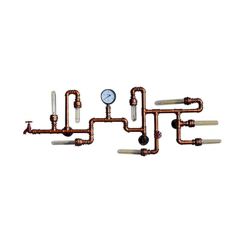 Labyrinthdesign Metallwandbeleuchtung mit Druckmesser Steampunk 8-Licht-Badezimmer Wandleuchte in Bronze