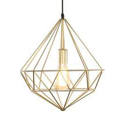 1 Light Prism Cage Pendant Lighting Modern Style Gold Metallic Suspension Lamp with Adjustable Cord
