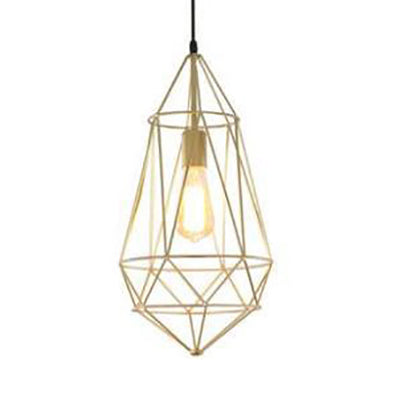 1 Light Prism Cage Pendant Lighting Modern Style Gold Metallic Suspension Lamp with Adjustable Cord