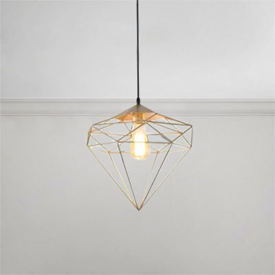 1 Light Prism Cage Pendant Lighting Modern Style Gold Metallic Suspension Lamp with Adjustable Cord