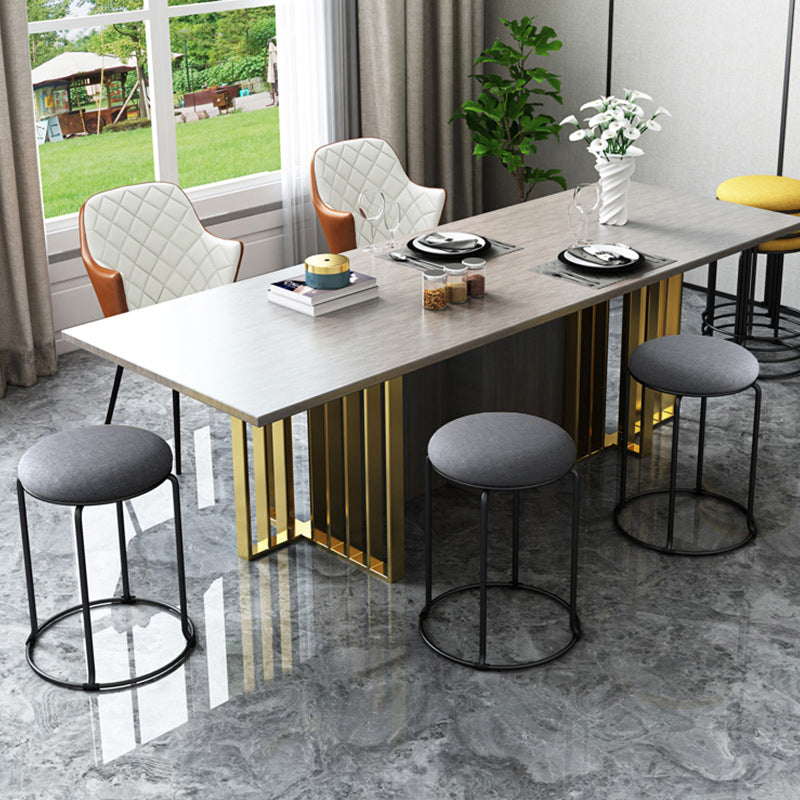 Linen Blend Ottoman Metal Frame Round Upholstered Contemporary Solid Pouf