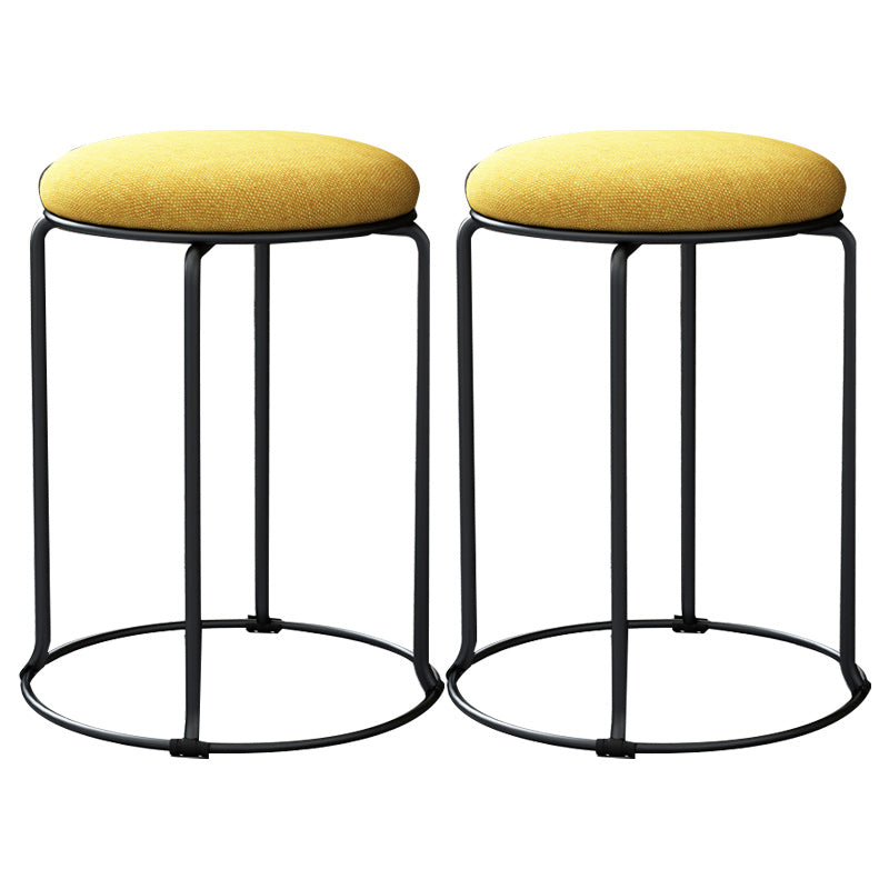 Linen Blend Ottoman Metal Frame Round Upholstered Contemporary Solid Pouf