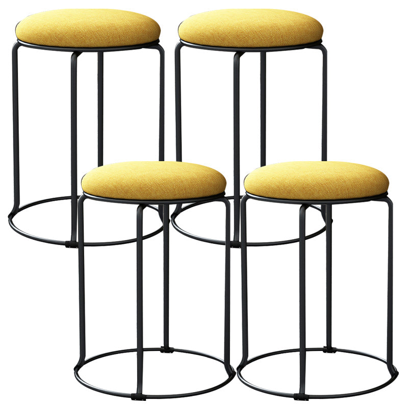 Linen Blend Ottoman Metal Frame Round Upholstered Contemporary Solid Pouf