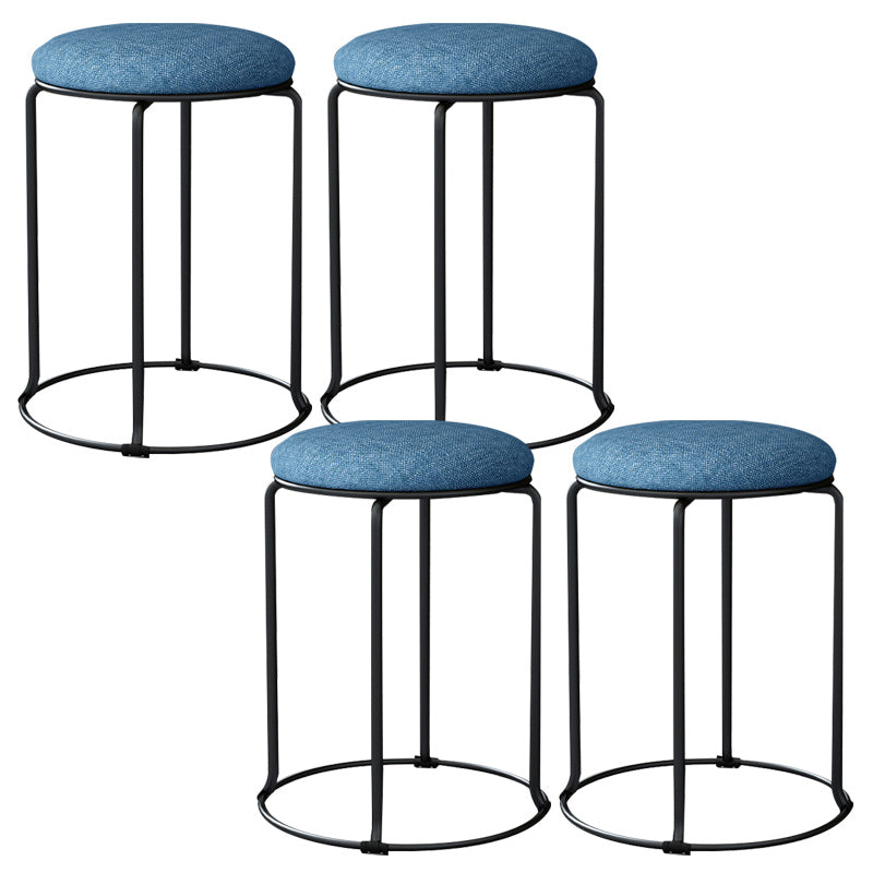 Linen Blend Ottoman Metal Frame Round Upholstered Contemporary Solid Pouf