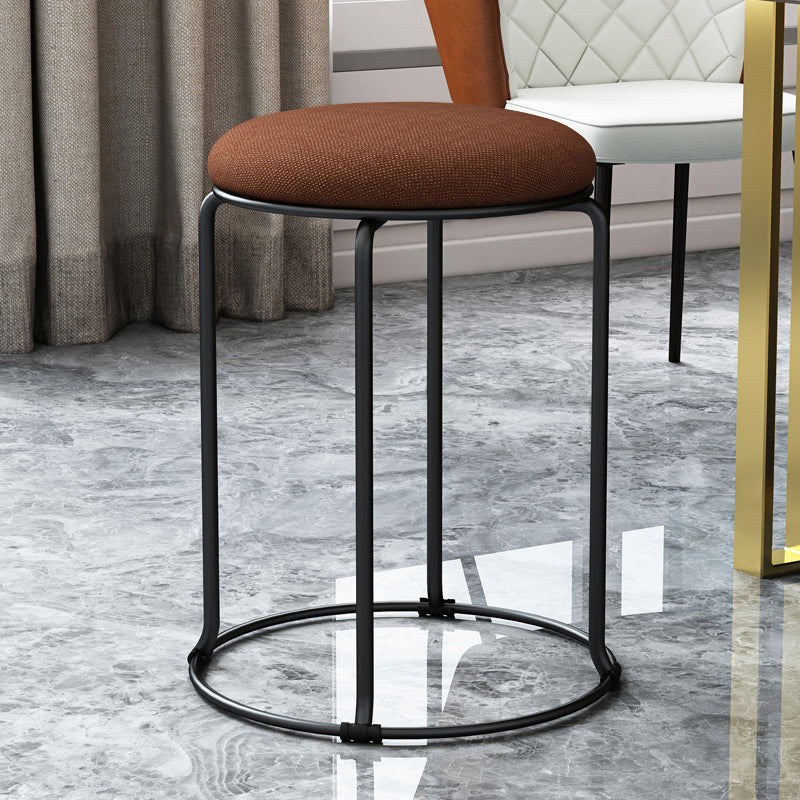 Linen Blend Ottoman Metal Frame Round Upholstered Contemporary Solid Pouf