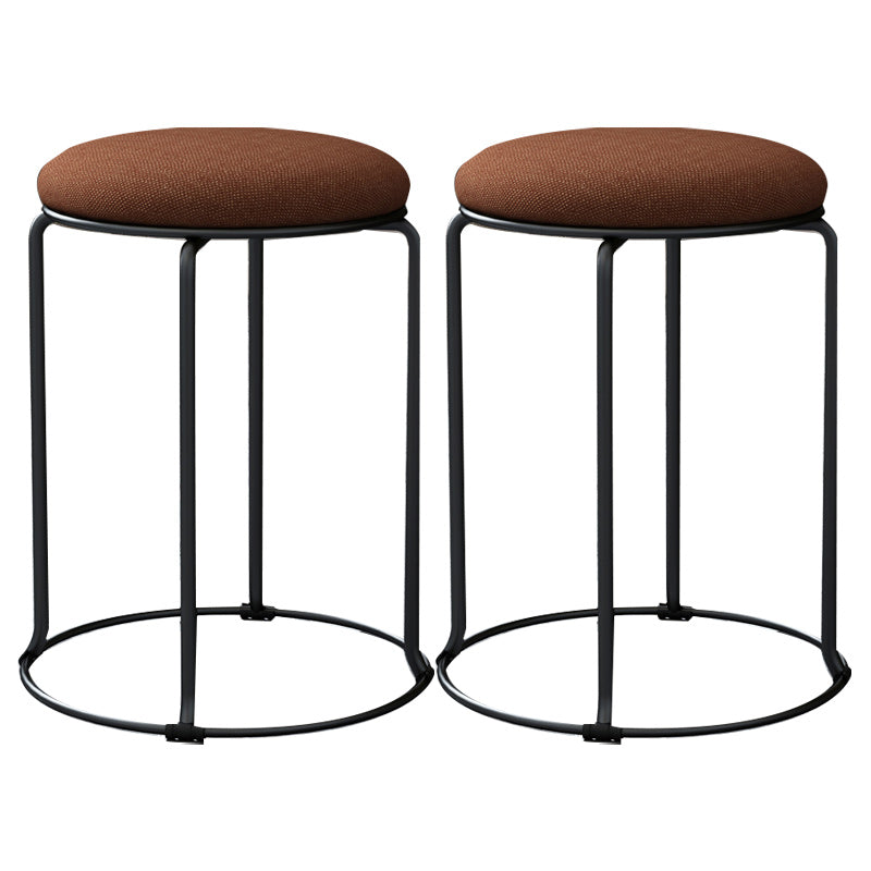 Linen Blend Ottoman Metal Frame Round Upholstered Contemporary Solid Pouf