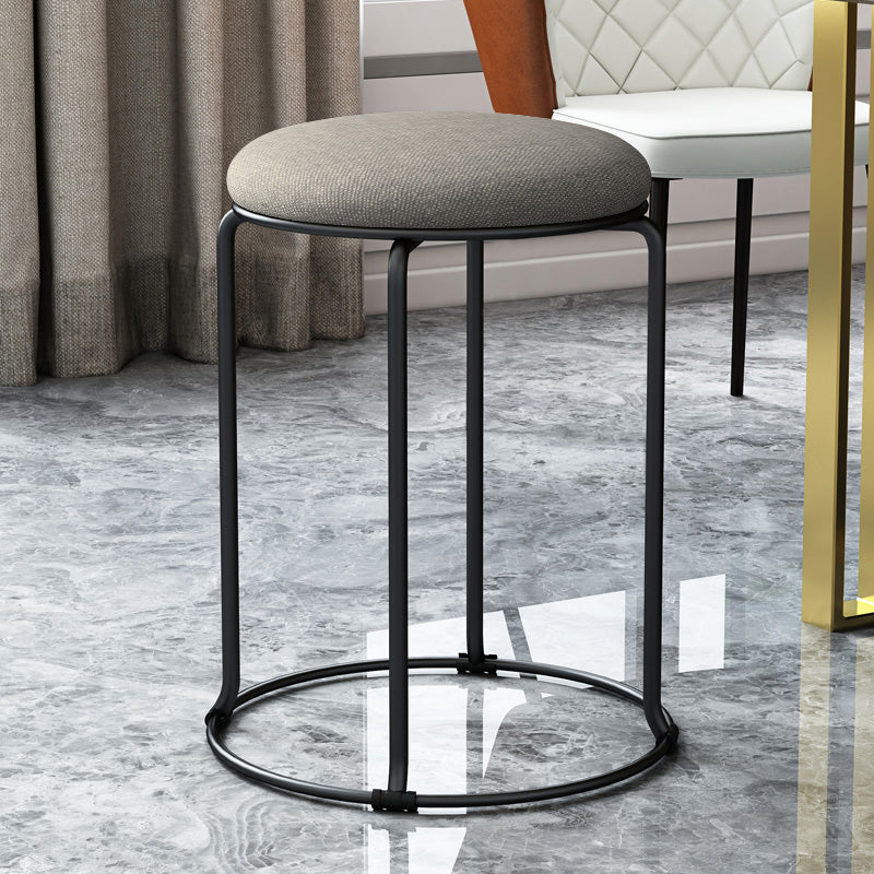 Linen Blend Ottoman Metal Frame Round Upholstered Contemporary Solid Pouf