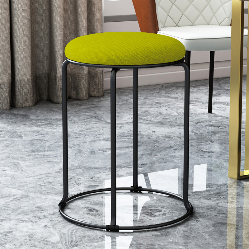 Linen Blend Ottoman Metal Frame Round Upholstered Contemporary Solid Pouf