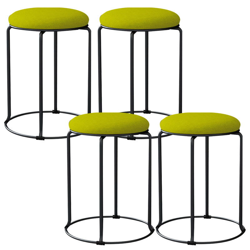 Linen Blend Ottoman Metal Frame Round Upholstered Contemporary Solid Pouf