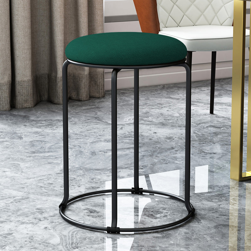 Linen Blend Ottoman Metal Frame Round Upholstered Contemporary Solid Pouf