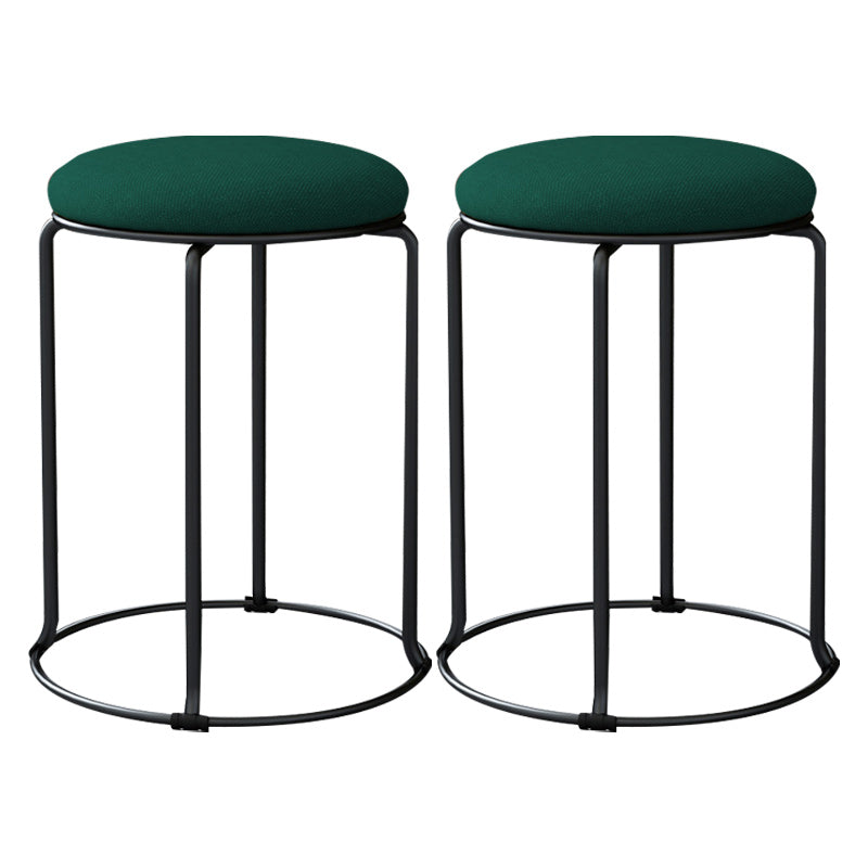 Linen Blend Ottoman Metal Frame Round Upholstered Contemporary Solid Pouf