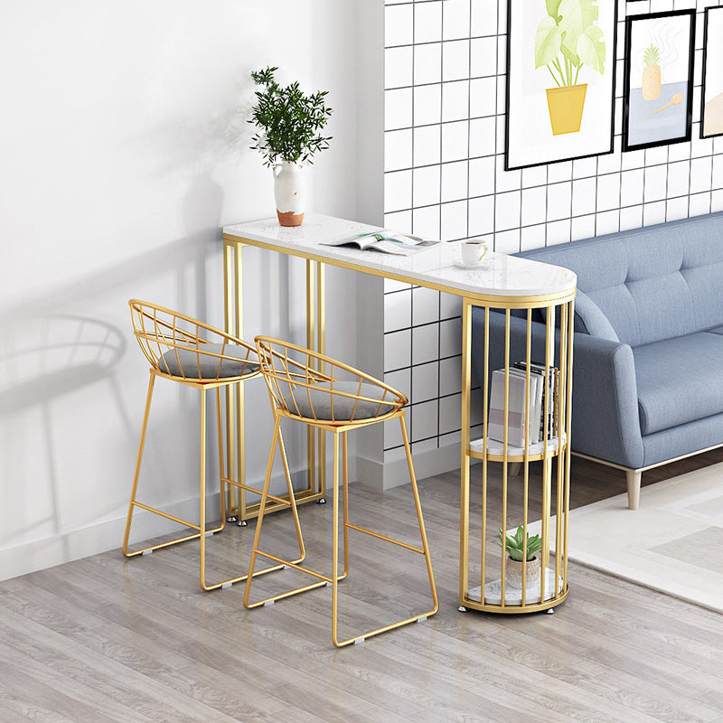 White Marble Bar Dining Table Glam Double Pedestal Bar Height Table