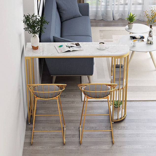 White Marble Bar Dining Table Glam Double Pedestal Bar Height Table