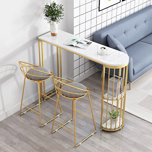 White Marble Bar Dining Table Glam Double Pedestal Bar Height Table