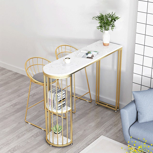 White Marble Bar Dining Table Glam Double Pedestal Bar Height Table