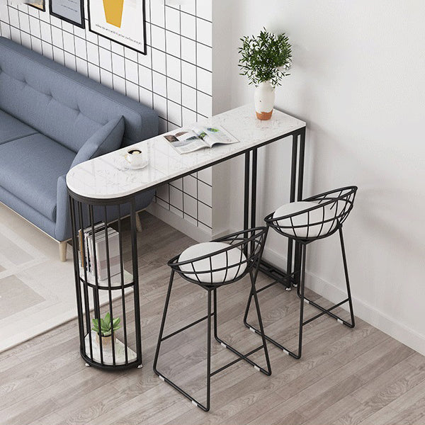 White Marble Bar Dining Table Glam Double Pedestal Bar Height Table