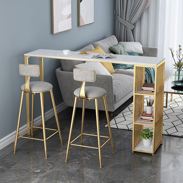 Faux Marble Bar Dining Table Glam Rectangle Bar Height Pub Table with 3-shelf