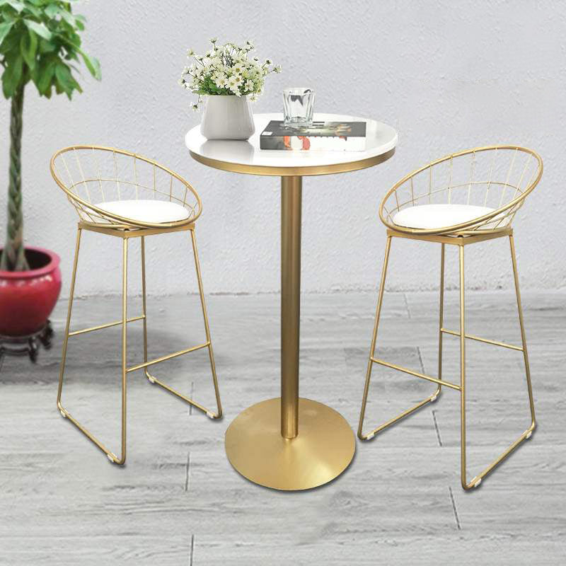 Glam Bar Dining Table Pedestal White Bistro Bar Table with Metal Base