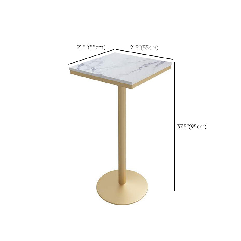 Glam Bar Dining Table Pedestal White Bistro Bar Table with Metal Base