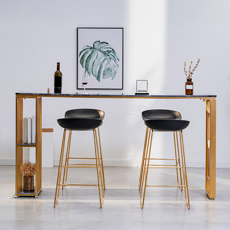 Faux Marble Bistro Table 2-shelf Rectangle Bar Height Cocktail Table with Metal Base