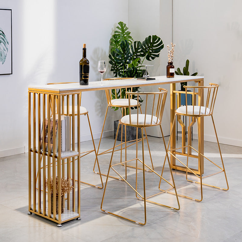 Faux Marble Bistro Table 2-shelf Rectangle Bar Height Cocktail Table with Metal Base