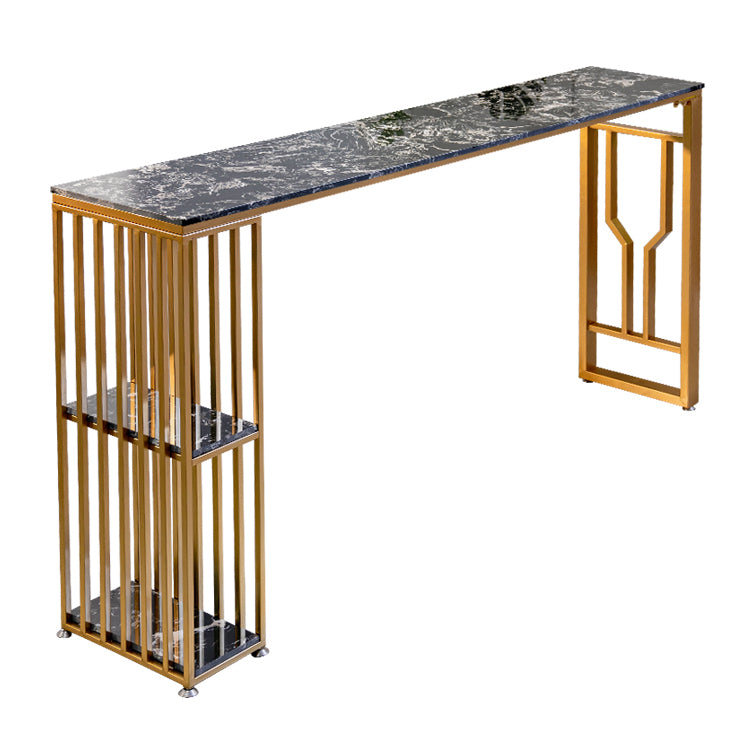 Faux Marble Bistro Table 2-shelf Rectangle Bar Height Cocktail Table with Metal Base