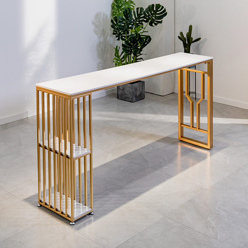 Faux Marble Bistro Table 2-shelf Rectangle Bar Height Cocktail Table with Metal Base