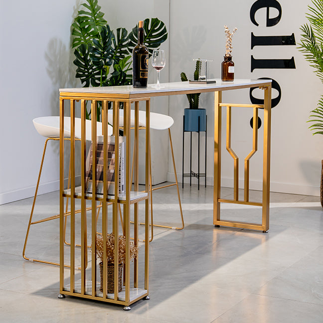 Faux Marble Bistro Table 2-shelf Rectangle Bar Height Cocktail Table with Metal Base