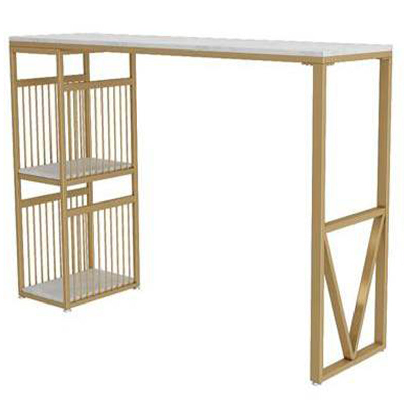 Rectangle Pedestal Bar Table Faux Marble Bar Height Pub Table with Shelves