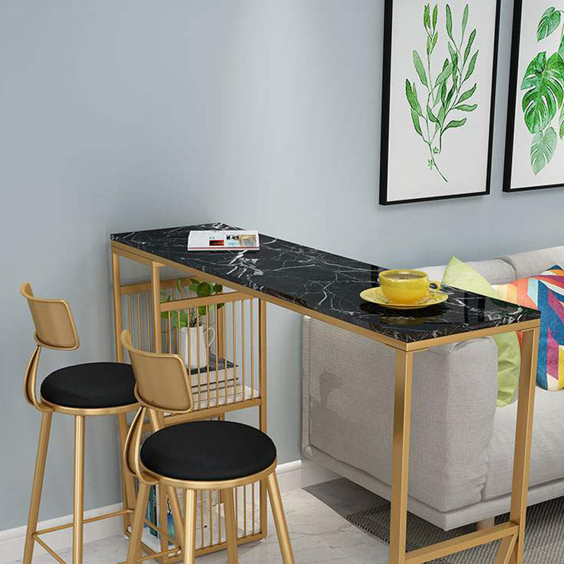 Rectangle Pedestal Bar Table Faux Marble Bar Height Pub Table with Shelves