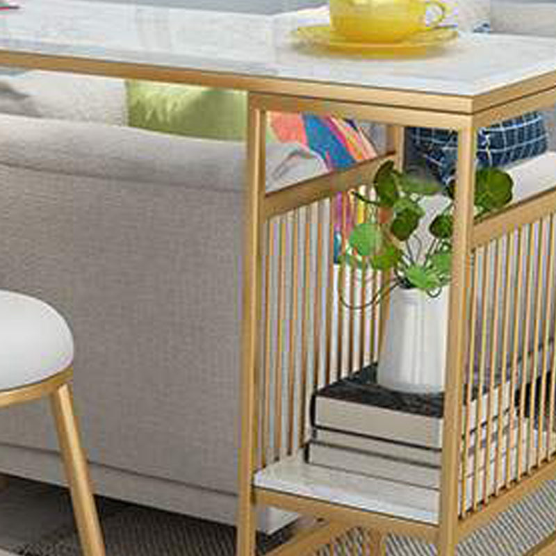 Rectangle Pedestal Bar Table Faux Marble Bar Height Pub Table with Shelves