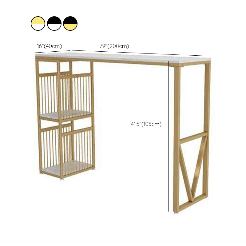 Rectangle Pedestal Bar Table Faux Marble Bar Height Pub Table with Shelves