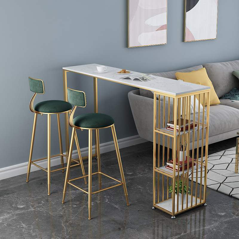 Glam Rectangle Pub Table 3-shelf Faux Marble Bar Height Table with Metal Base