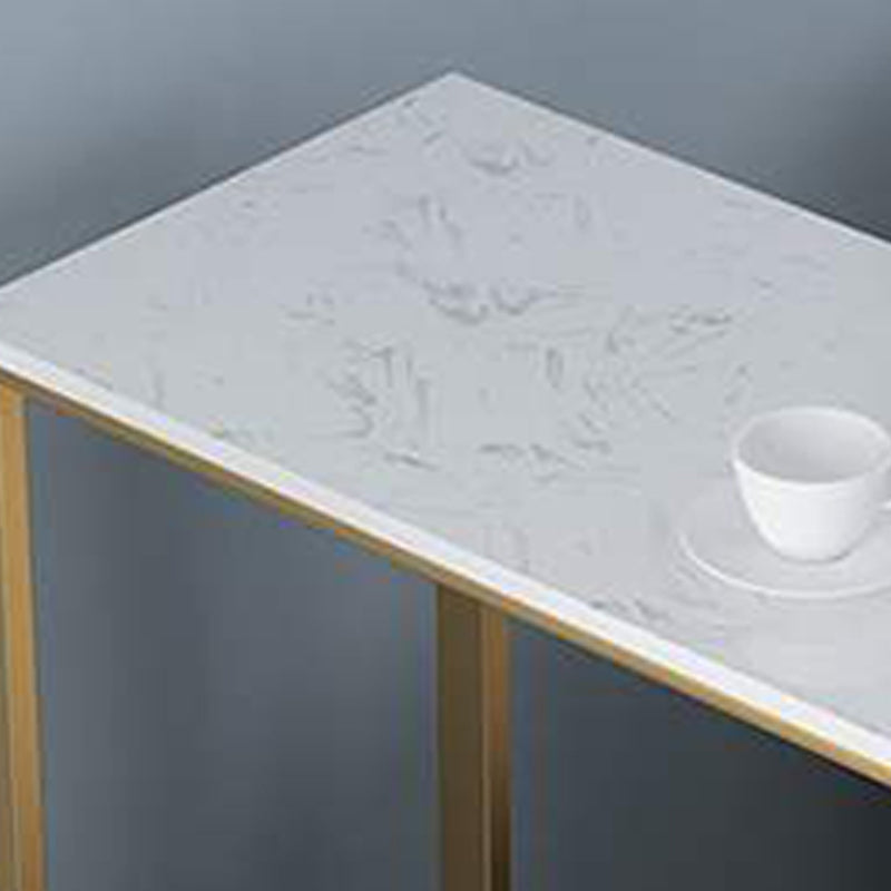 Glam Rectangle Pub Table 3-shelf Faux Marble Bar Height Table with Metal Base