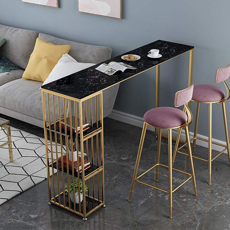 Glam Rectangle Pub Table 3-shelf Faux Marble Bar Height Table with Metal Base