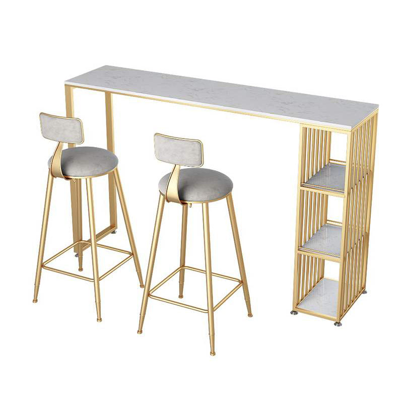 Glam Rectangle Pub Table 3-shelf Faux Marble Bar Height Table with Metal Base