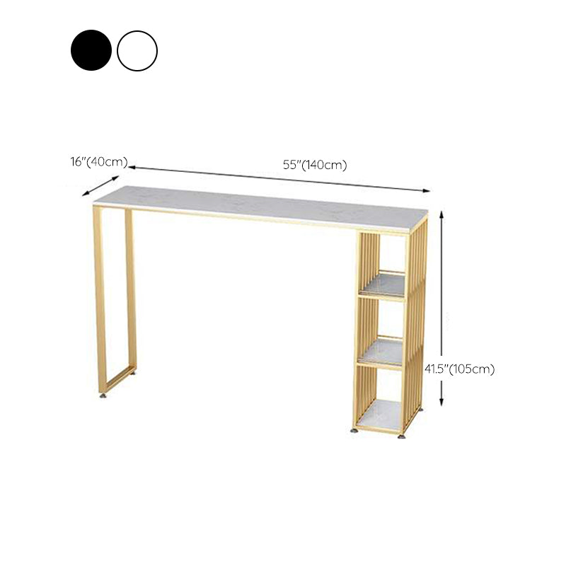 Glam Rectangle Pub Table 3-shelf Faux Marble Bar Height Table with Metal Base