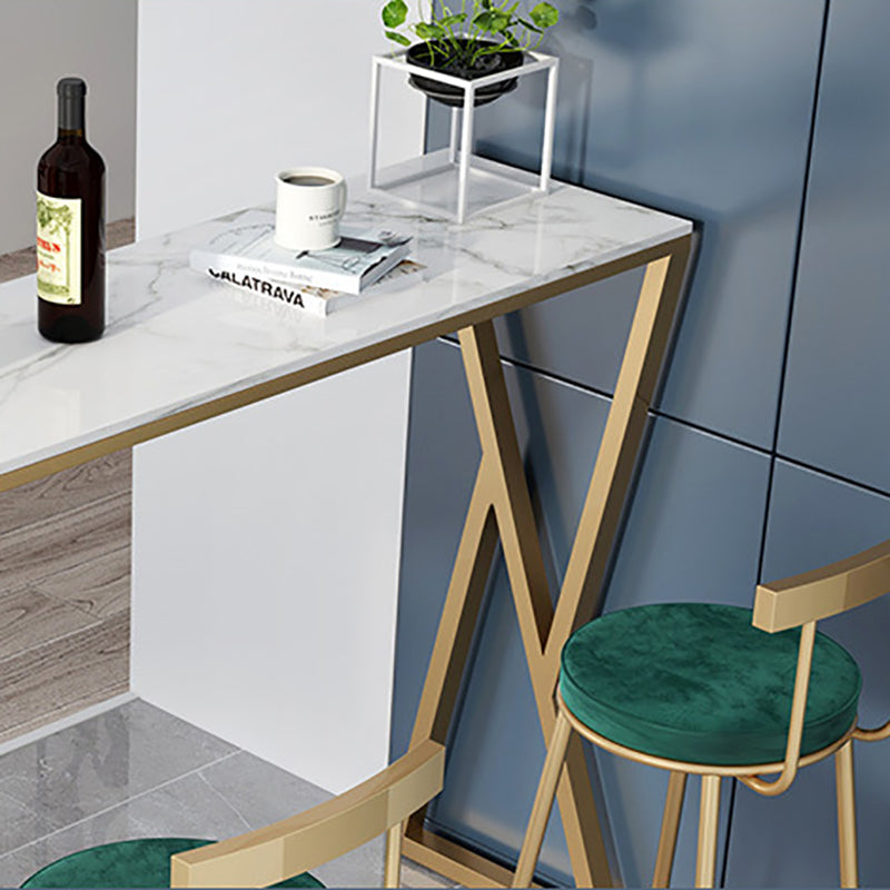 Modern Sintered Stone Bar Table Gold and Metal Base Bar Table