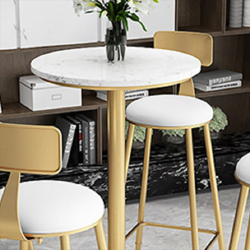 Faux Marble Bar Dining Table Bar Wine Table with Metal Pedestal Base