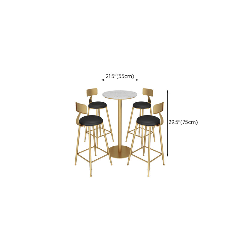 Faux Marble Bar Dining Table Bar Wine Table with Metal Pedestal Base