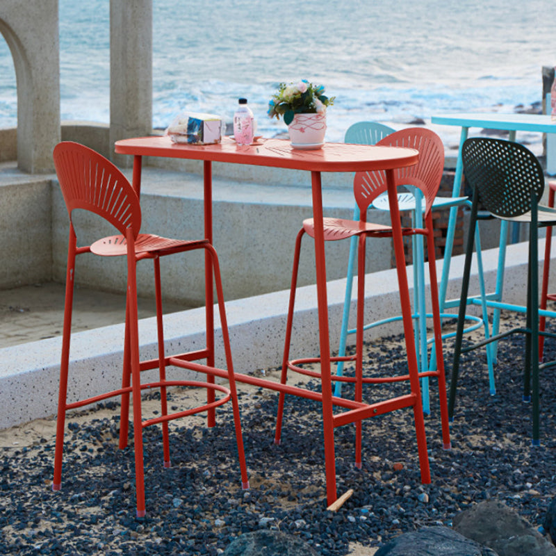 Modern Oval Pub Table Metal Bar Height Table with Footrest for Outdoor