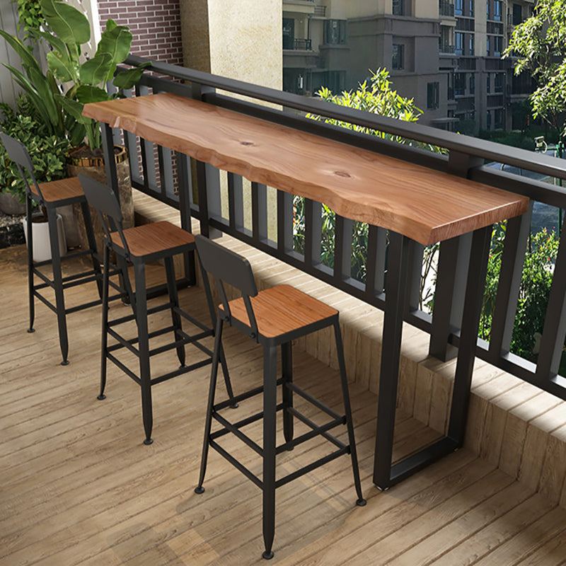 Modern Bar Table Black Iron Solid Wood Pub Table with Double Pedestal for Patio