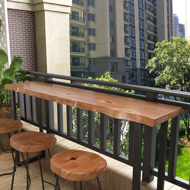 Modern Bar Table Black Iron Solid Wood Pub Table with Double Pedestal for Patio