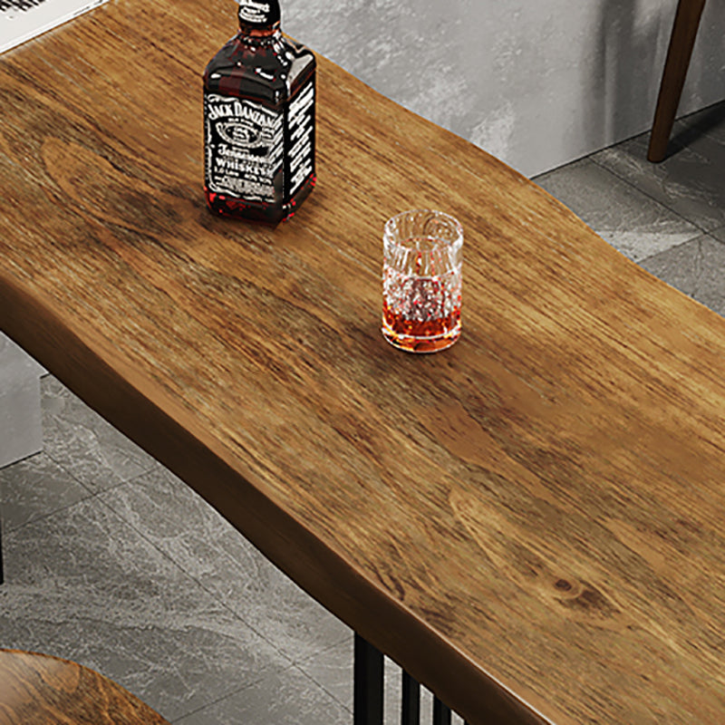 Industrial Bar Table Black Iron Solid Wood Pub Height Dining Table with 2 Shelve