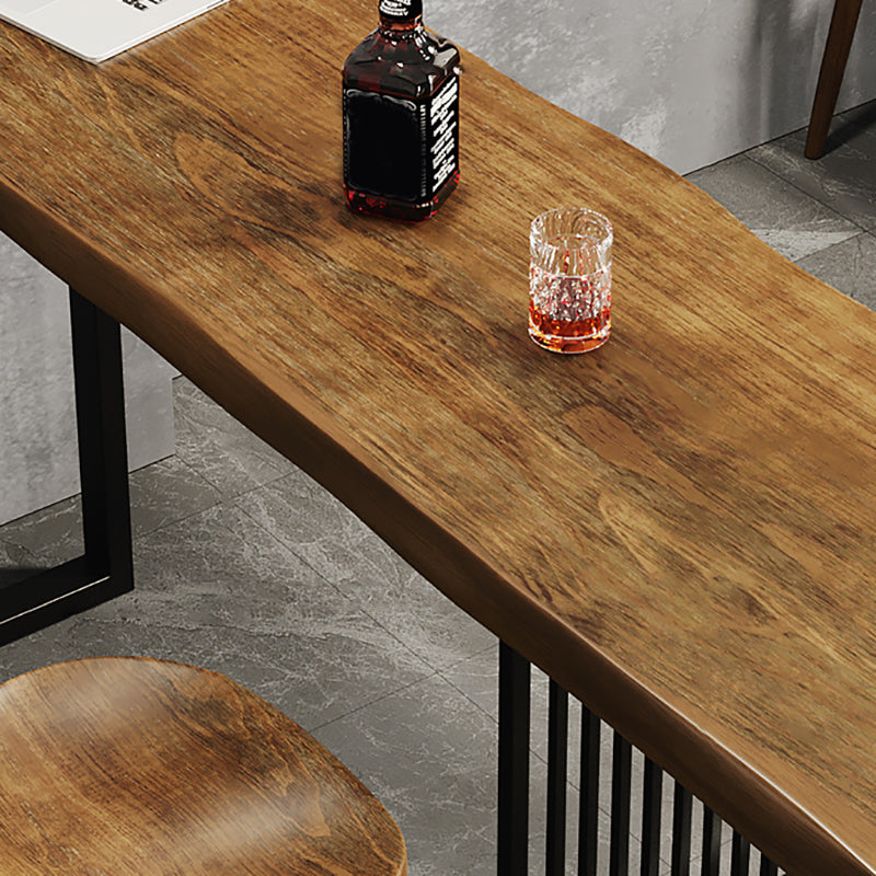 Industrial Bar Table Black Iron Solid Wood Pub Height Dining Table with 2 Shelve