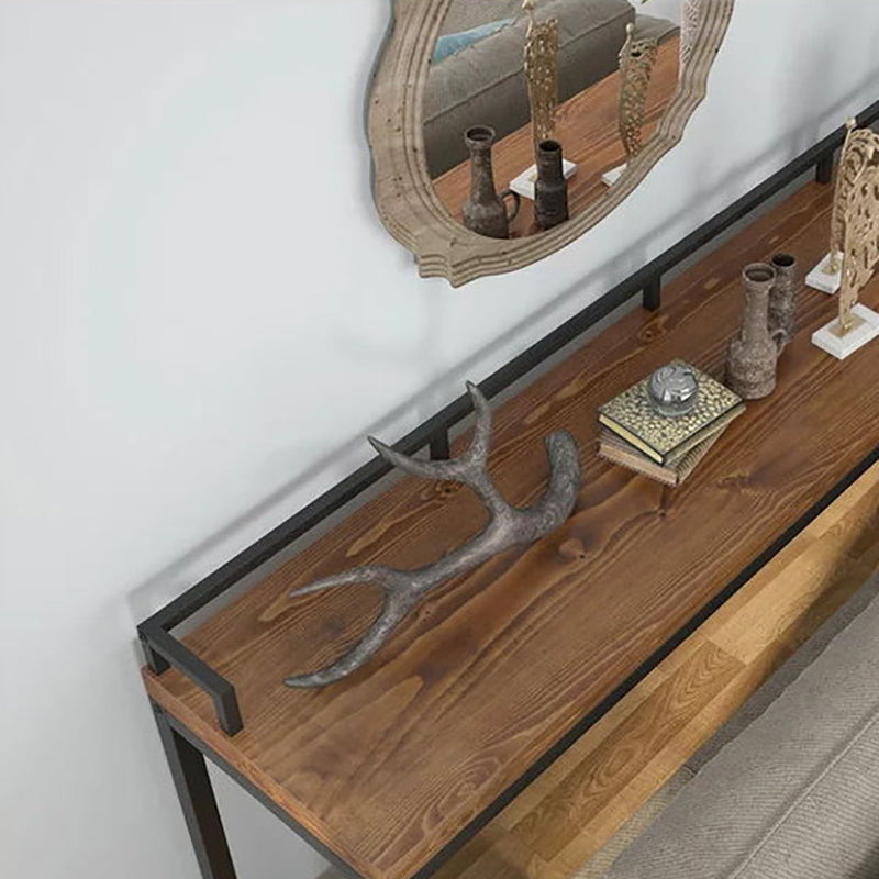 Modern 41.3"H Bar Table Black Iron Solid Wood Pub Table for Living Room