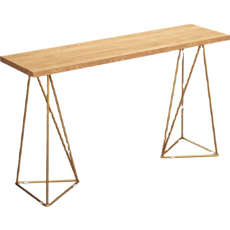 Rectangle Solid Wood Bar Table Metal Base Table for Kitchen Living Room Coffee Room