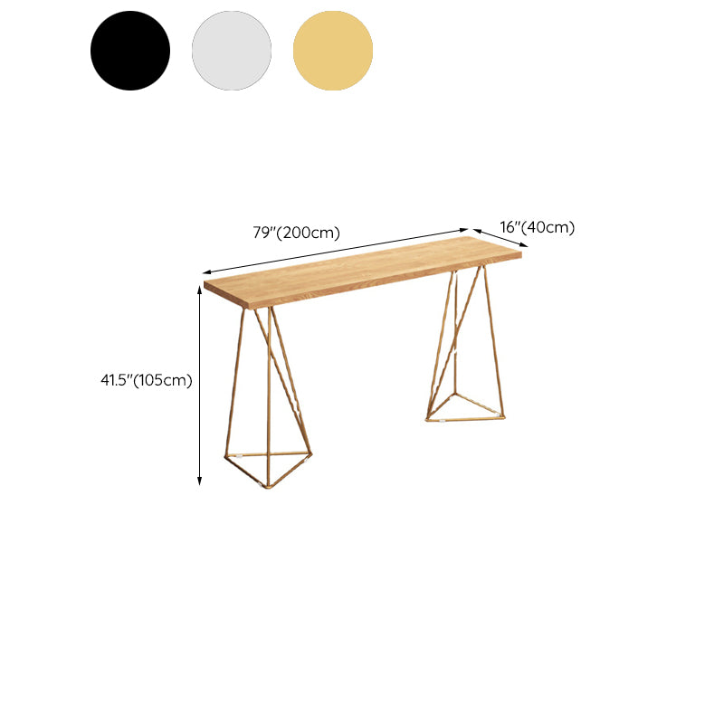 Rectangle Solid Wood Bar Table Metal Base Table for Kitchen Living Room Coffee Room