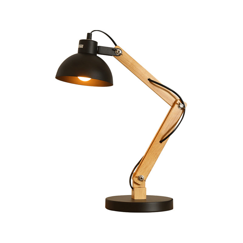 Domed Study Room Reading Light Loft Style Metal 1 Light Black/White Adjustable Desk Lamp with Wood Arm