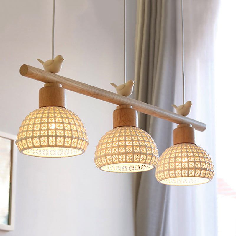 Wooden Island Light Modern Island Hanging Light with Bird Decoration for Dining Room